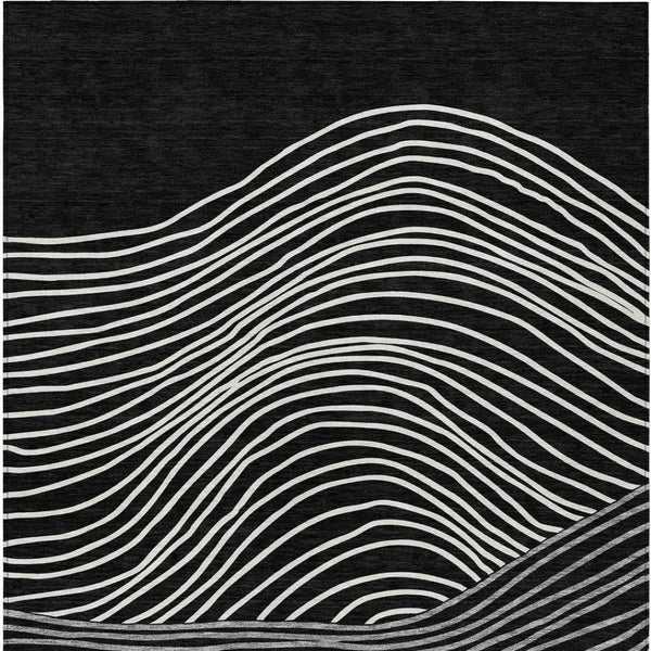 HomeRoots 8' X 10' Washable Black Ivory Gray Striped Area Rug – Stylish, Durable, Indoor/Outdoor Use, Easy Care 660946