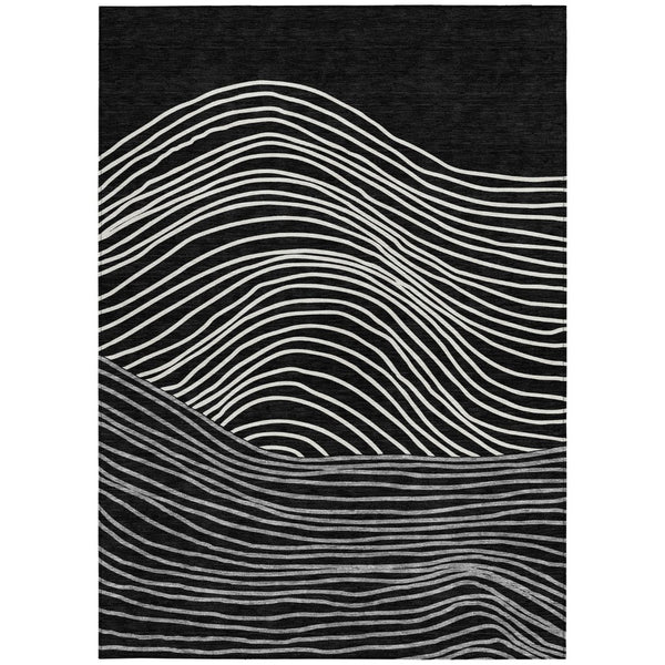 HomeRoots 9' X 12' Striped Washable Area Rug in Black, Ivory & Gray – Stylish, Durable & Versatile for Any Space! 660947