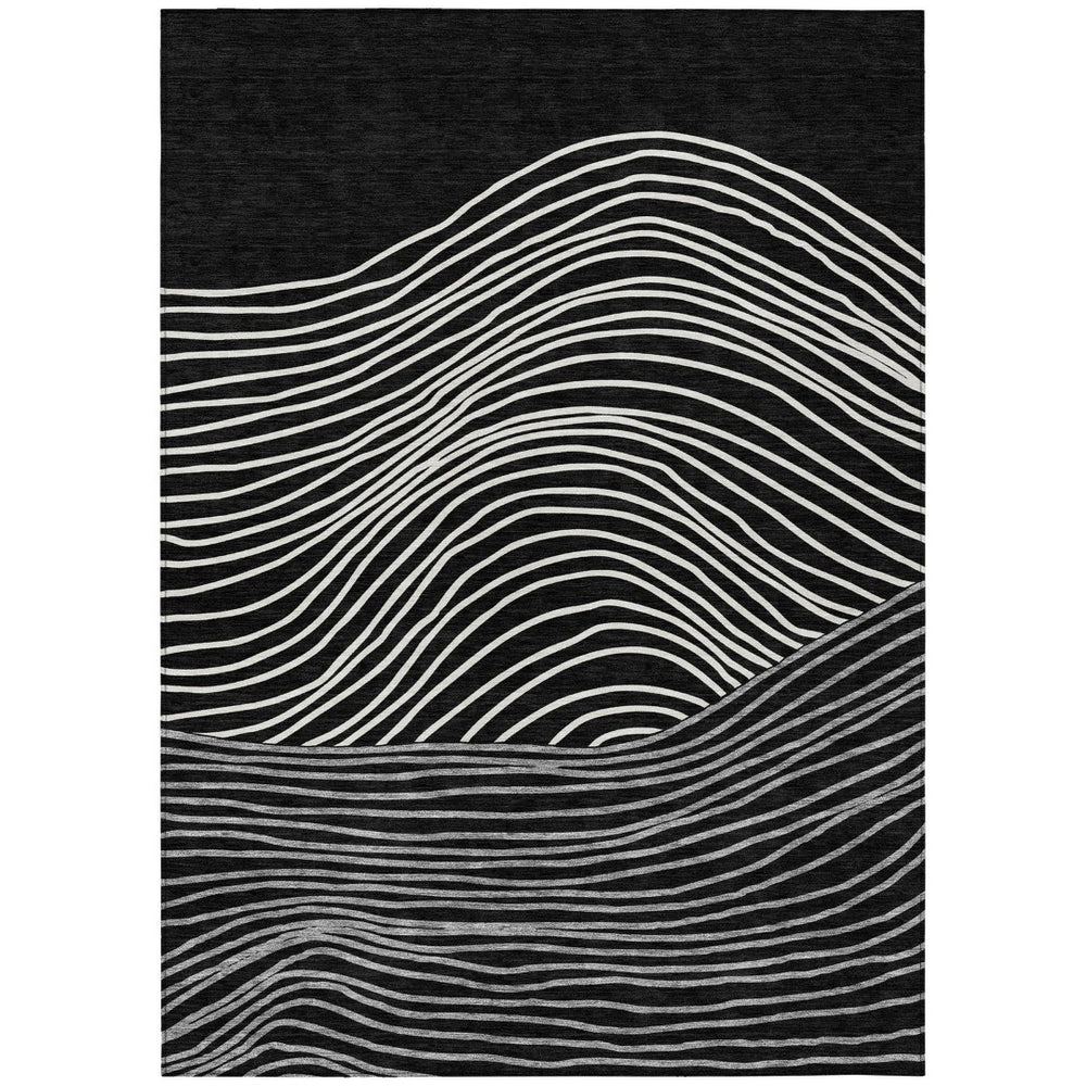 HomeRoots 9' X 12' Striped Washable Area Rug in Black, Ivory & Gray – Stylish, Durable & Versatile for Any Space! 660947