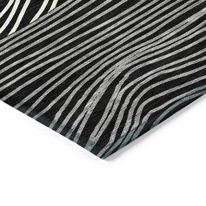 HomeRoots 9' X 12' Striped Washable Area Rug in Black, Ivory & Gray – Stylish, Durable & Versatile for Any Space! 660947