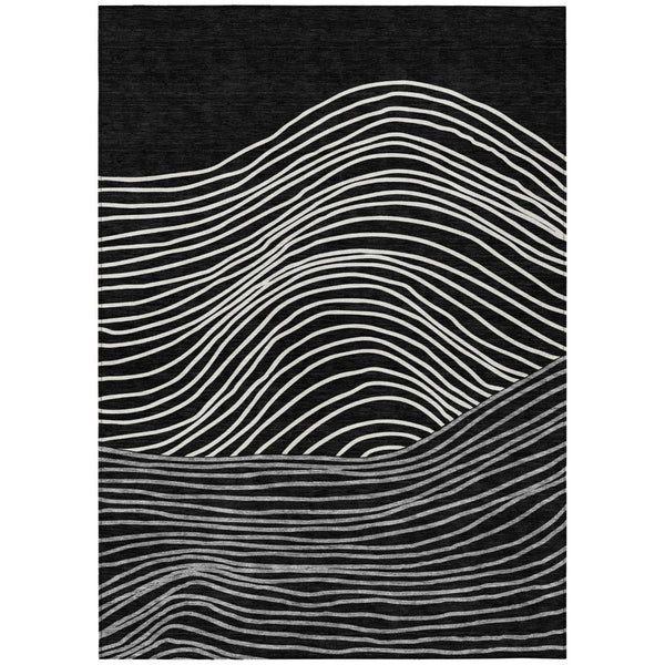 HomeRoots 10' Black Ivory and Gray Striped Washable Area Rug - Versatile Indoor/Outdoor Durable Décor Solution 660948