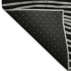 HomeRoots 10' Black Ivory and Gray Striped Washable Area Rug - Versatile Indoor/Outdoor Durable Décor Solution 660948