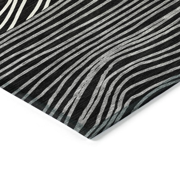 HomeRoots 10' Black Ivory and Gray Striped Washable Area Rug - Versatile Indoor/Outdoor Durable Décor Solution 660948