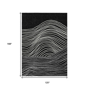 HomeRoots 10' Black Ivory and Gray Striped Washable Area Rug - Versatile Indoor/Outdoor Durable Décor Solution 660948