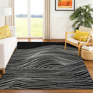 HomeRoots 10' Black Ivory and Gray Striped Washable Area Rug - Versatile Indoor/Outdoor Durable Décor Solution 660948