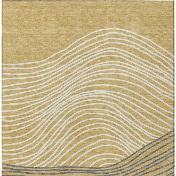 HomeRoots 5' Striped Washable Area Rug in Gold, Ivory & Charcoal – Durable Indoor/Outdoor Decor for Homes! 660950
