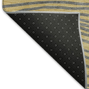 HomeRoots 5' Striped Washable Area Rug in Gold, Ivory & Charcoal – Durable Indoor/Outdoor Decor for Homes! 660950