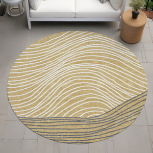 HomeRoots 8' Gold Ivory and Charcoal Round Striped Washable Area Rug - Stylish, Durable, Ideal for Indoor/Outdoor Use 660951