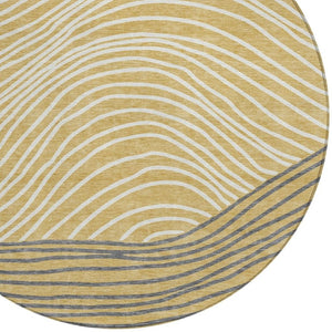 HomeRoots 8' Gold Ivory and Charcoal Round Striped Washable Area Rug - Stylish, Durable, Ideal for Indoor/Outdoor Use 660951