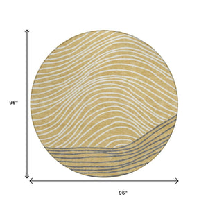 HomeRoots 8' Gold Ivory and Charcoal Round Striped Washable Area Rug - Stylish, Durable, Ideal for Indoor/Outdoor Use 660951