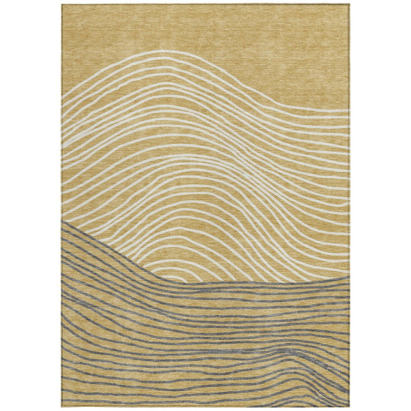 HomeRoots 8' X 10' Elegant Gold, Ivory & Charcoal Striped Washable Rug - Perfect for Indoor & Outdoor Spaces! 660952