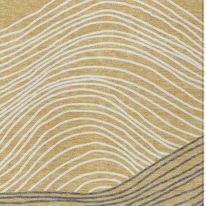 HomeRoots 8' X 10' Elegant Gold, Ivory & Charcoal Striped Washable Rug - Perfect for Indoor & Outdoor Spaces! 660952