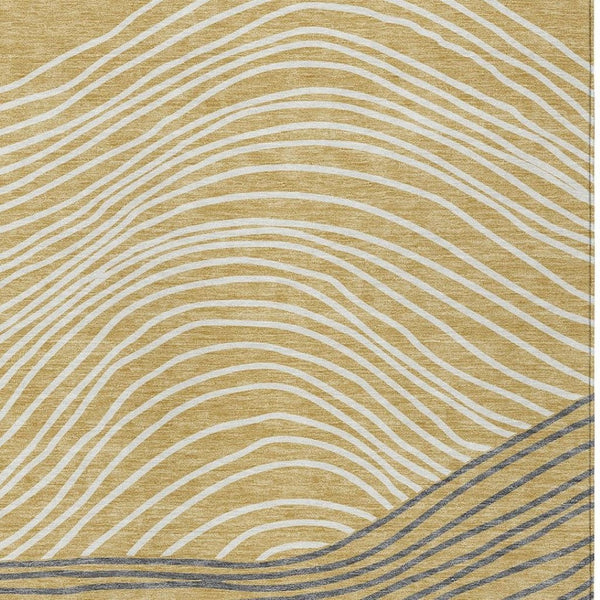 HomeRoots 8' X 10' Elegant Gold, Ivory & Charcoal Striped Washable Rug - Perfect for Indoor & Outdoor Spaces! 660952