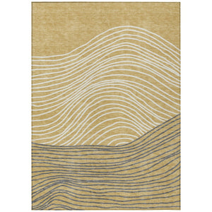HomeRoots 9' X 12' Elegant Gold, Ivory & Charcoal Striped Washable Rug for Indoor & Outdoor High-Traffic Areas 660953