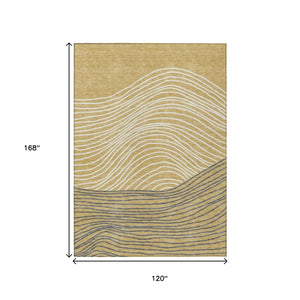 HomeRoots 10' Gold Ivory Charcoal Striped Washable Area Rug - Durable Indoor/Outdoor Design for Easy Care 660954