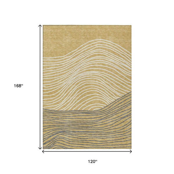 HomeRoots 10' Gold Ivory Charcoal Striped Washable Area Rug - Durable Indoor/Outdoor Design for Easy Care 660954