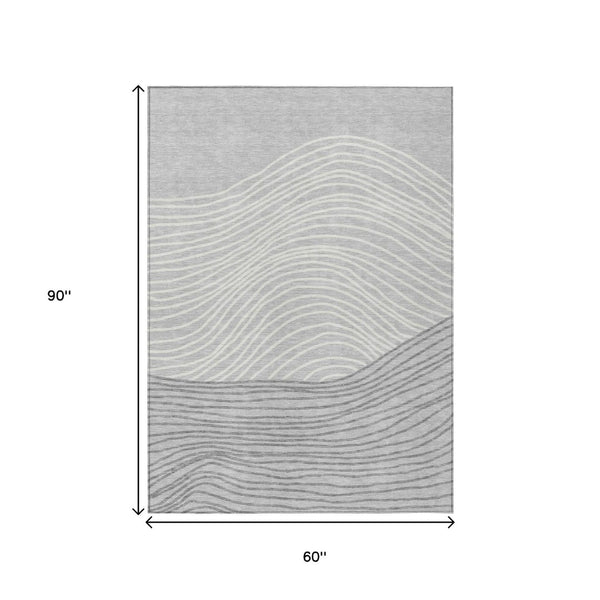 HomeRoots 5' Versatile Gray and Ivory Striped Washable Area Rug for Indoor/Outdoor Spaces – Durable & Stylish! 660956