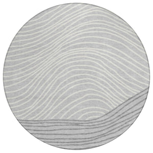 HomeRoots 8' Gray and Ivory Round Striped Rug - Stylish, Washable, Indoor/Outdoor Area Rug for Modern Spaces 660957