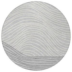HomeRoots 8' Gray and Ivory Round Striped Rug - Stylish, Washable, Indoor/Outdoor Area Rug for Modern Spaces 660957