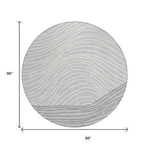 HomeRoots 8' Gray and Ivory Round Striped Rug - Stylish, Washable, Indoor/Outdoor Area Rug for Modern Spaces 660957