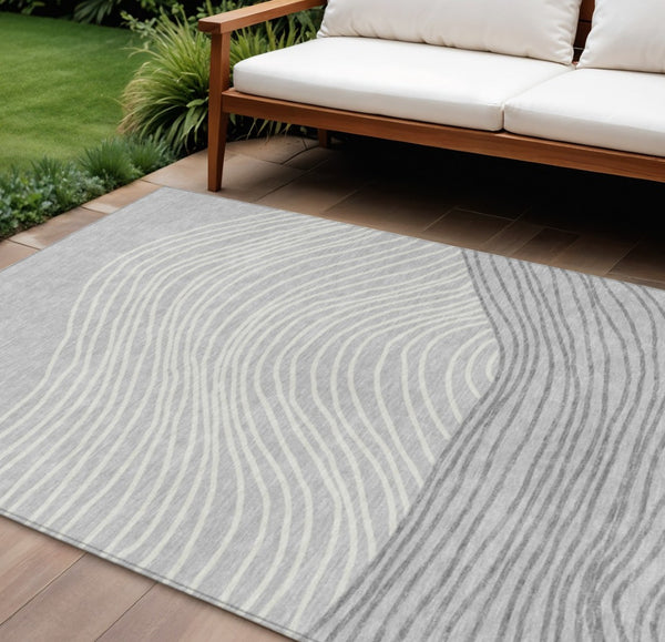 HomeRoots 10' Gray and Ivory Striped Washable Area Rug - Perfect for Indoor & Outdoor Spaces, Durable & Stylish 660960