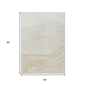 HomeRoots 5' Ivory and Wheat Striped Area Rug – Durable, Washable Design for Indoor & Outdoor Spaces, 5x8' 660962