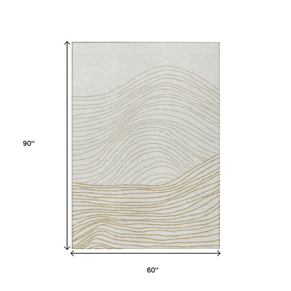HomeRoots 5' Ivory and Wheat Striped Area Rug – Durable, Washable Design for Indoor & Outdoor Spaces, 5x8' 660962