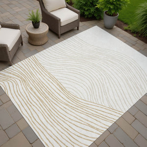 HomeRoots 5' Ivory and Wheat Striped Area Rug – Durable, Washable Design for Indoor & Outdoor Spaces, 5x8' 660962