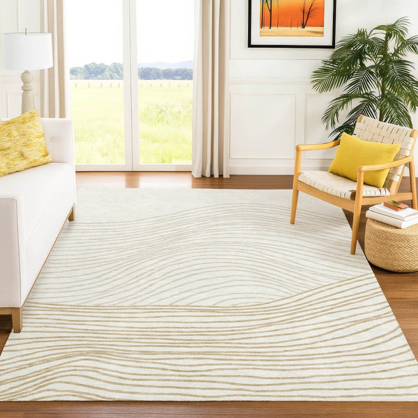 HomeRoots 5' Ivory and Wheat Striped Area Rug – Durable, Washable Design for Indoor & Outdoor Spaces, 5x8' 660962