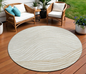 HomeRoots 8' Ivory and Wheat Round Striped Washable Rug | Durable, Stylish Area Rug for Indoor & Outdoor Use 660963