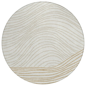 HomeRoots 8' Ivory and Wheat Round Striped Washable Rug | Durable, Stylish Area Rug for Indoor & Outdoor Use 660963