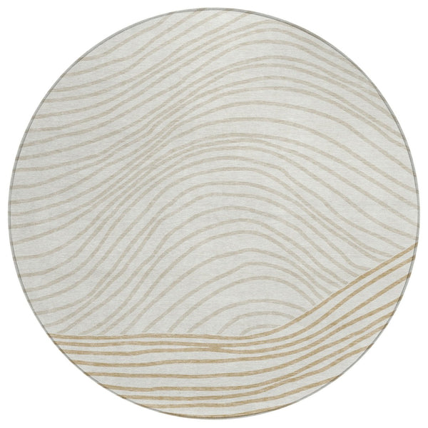 HomeRoots 8' Ivory and Wheat Round Striped Washable Rug | Durable, Stylish Area Rug for Indoor & Outdoor Use 660963