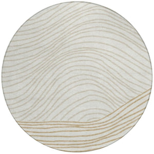 HomeRoots 8' Ivory and Wheat Round Striped Washable Rug | Durable, Stylish Area Rug for Indoor & Outdoor Use 660963