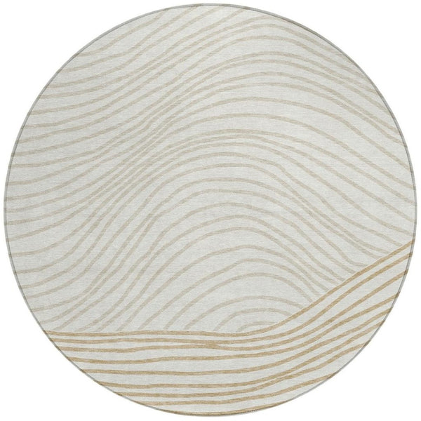 HomeRoots 8' Ivory and Wheat Round Striped Washable Rug | Durable, Stylish Area Rug for Indoor & Outdoor Use 660963