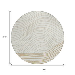 HomeRoots 8' Ivory and Wheat Round Striped Washable Rug | Durable, Stylish Area Rug for Indoor & Outdoor Use 660963