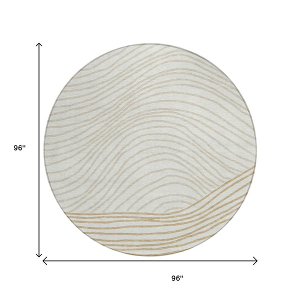 HomeRoots 8' Ivory and Wheat Round Striped Washable Rug | Durable, Stylish Area Rug for Indoor & Outdoor Use 660963