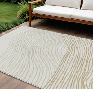 HomeRoots 8' X 10' Stylish Ivory & Wheat Striped Washable Rug - Indoor/Outdoor, Durable, Easy-Care Design! 660964