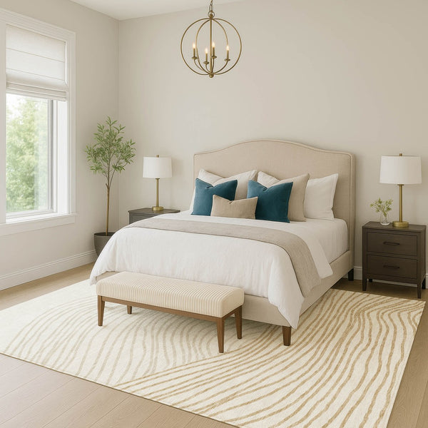 HomeRoots 8' X 10' Stylish Ivory & Wheat Striped Washable Rug - Indoor/Outdoor, Durable, Easy-Care Design! 660964