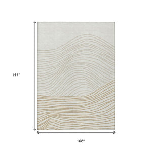 HomeRoots 9' X 12' Ivory Striped Washable Area Rug - Durable, Stylish, Indoor/Outdoor, Easy-Care for Any Space 660965