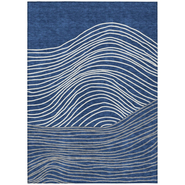HomeRoots 5' Navy Blue & Ivory Striped Indoor-Outdoor Area Rug - Durable, Washable, Stain-Resistant Design 660968