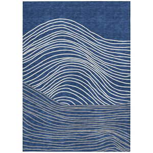HomeRoots 5' Navy Blue & Ivory Striped Indoor-Outdoor Area Rug - Durable, Washable, Stain-Resistant Design 660968