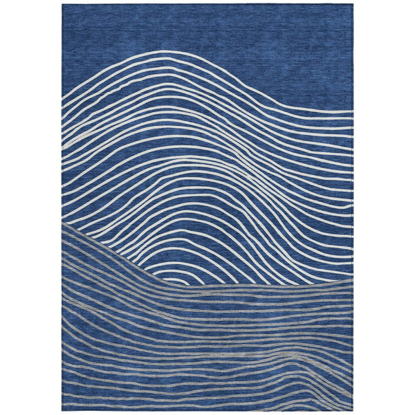 HomeRoots 8' X 10' Navy Blue and Ivory Striped Indoor Outdoor Area Rug - Durable, Washable, Timeless Design 660970