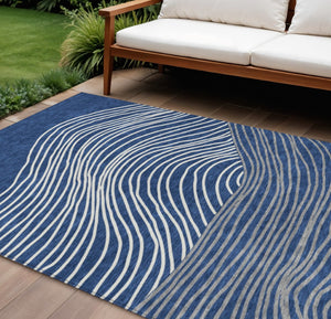 HomeRoots 8' X 10' Navy Blue and Ivory Striped Indoor Outdoor Area Rug - Durable, Washable, Timeless Design 660970