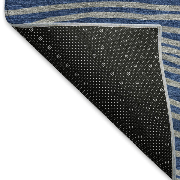 HomeRoots 8' X 10' Navy Blue and Ivory Striped Indoor Outdoor Area Rug - Durable, Washable, Timeless Design 660970