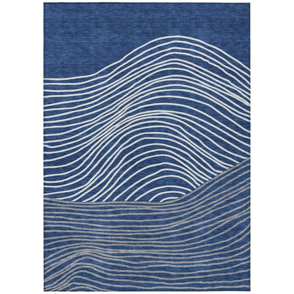 HomeRoots 9' Navy Blue & Ivory Striped Washable Area Rug - Durable Indoor/Outdoor Charm for Any Space! 660971