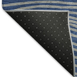 HomeRoots 9' Navy Blue & Ivory Striped Washable Area Rug - Durable Indoor/Outdoor Charm for Any Space! 660971