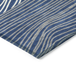 HomeRoots 9' Navy Blue & Ivory Striped Washable Area Rug - Durable Indoor/Outdoor Charm for Any Space! 660971