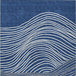 HomeRoots 9' Navy Blue & Ivory Striped Washable Area Rug - Durable Indoor/Outdoor Charm for Any Space! 660971