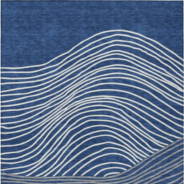 HomeRoots 9' Navy Blue & Ivory Striped Washable Area Rug - Durable Indoor/Outdoor Charm for Any Space! 660971