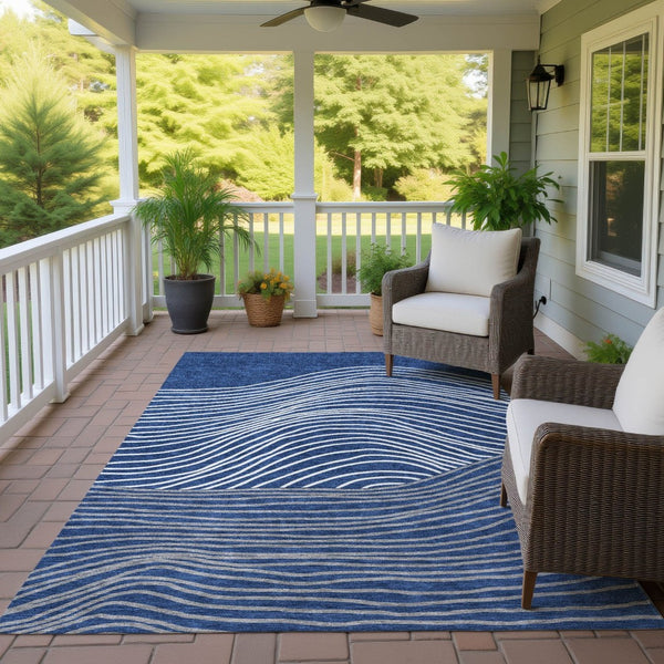 HomeRoots 10' Navy Blue & Ivory Striped Indoor Outdoor Area Rug - Durable, Washable, Versatile for All Spaces 660972